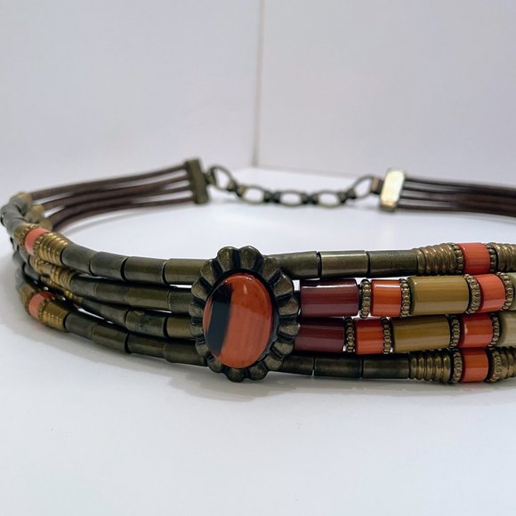Vintage 80s G Gagliano of Florence Italy Tubular Brass & Galalith Tube Bead Belt main image 4